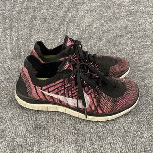Nike Free 4.0 Flyknit Shoes Women's Sz 8.5 Running Sneakers Black Pink 717076